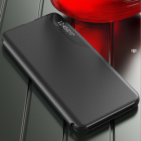 
„Samsung Galaxy S24 FE“ ekologiškos odos dėklas su atlenkiama ir stovu – juodas
