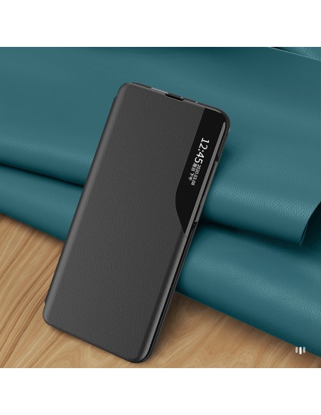 
„Samsung Galaxy S24 FE“ ekologiškos odos dėklas su atlenkiama ir stovu – juodas
