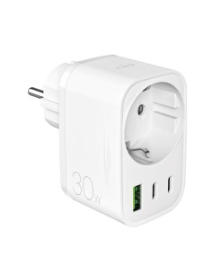 
Sieninis įkroviklis su Schuko kištuku, USB-C, USB-A, 30 W maitinimo šaltiniu – baltas

