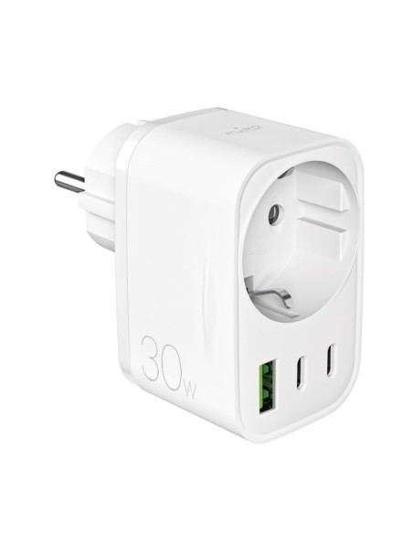 
Sieninis įkroviklis su Schuko kištuku, USB-C, USB-A, 30 W maitinimo šaltiniu – baltas
