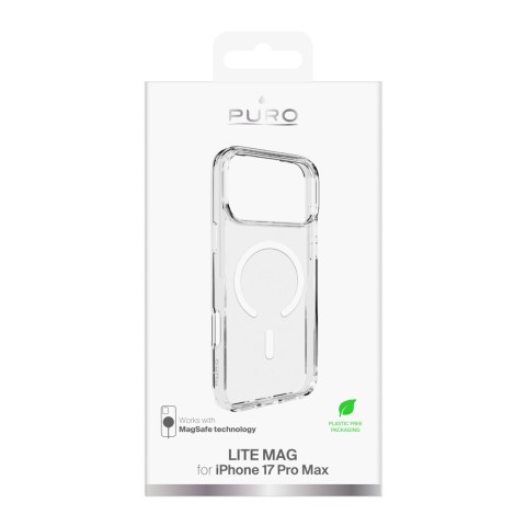 
„iPhone 17 Pro Max Lite“ „MagSafe“ dėklas – permatomas baltas žiedas
