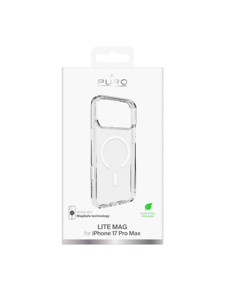 
„iPhone 17 Pro Max Lite“ „MagSafe“ dėklas – permatomas baltas žiedas
