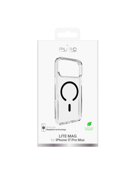
„iPhone 17 Pro Max Lite“ „MagSafe“ dėklas – permatomas juodas žiedas
