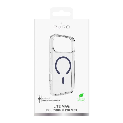 
„iPhone 17 Pro Max Lite“ „MagSafe“ dėklas – permatomas mėlynas žiedas
