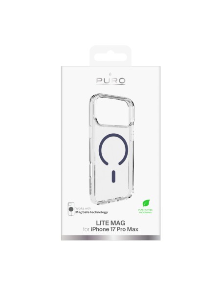
„iPhone 17 Pro Max Lite“ „MagSafe“ dėklas – permatomas mėlynas žiedas
