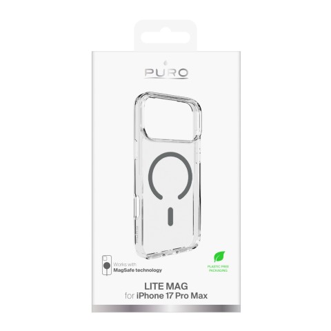 
„iPhone 17 Pro Max Lite“ „MagSafe“ dėklas – permatomas pilkas žiedas
