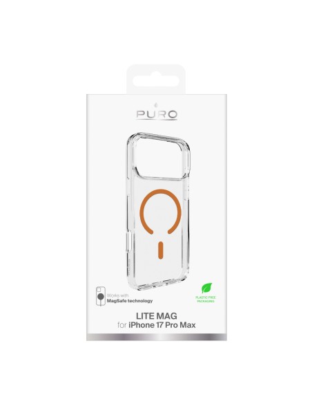 
„iPhone 17 Pro Max Lite“ „MagSafe“ dėklas – permatomas oranžinis žiedas
