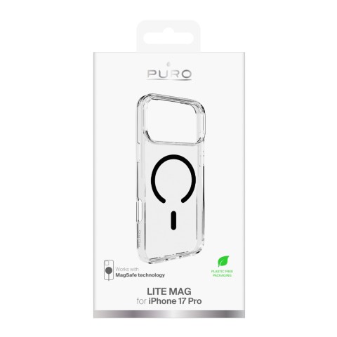 
„iPhone 17 Pro Lite“ „MagSafe“ dėklas – permatomas juodas žiedas
