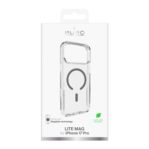 
„iPhone 17 Pro Lite“ „MagSafe“ dėklas – permatomas pilkas žiedas
