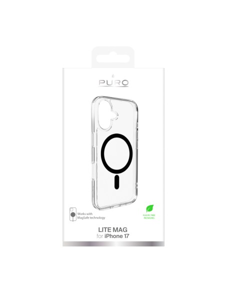 
„iPhone 17 Lite“ „MagSafe“ dėklas – permatomas juodas žiedas
