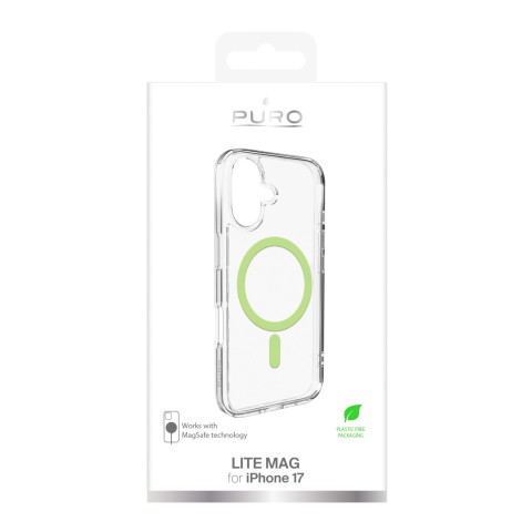 
„iPhone 17 Lite“ „MagSafe“ dėklas – permatomas žalias žiedas
