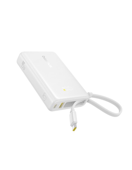 
„PicoGo“ 10000mAh 45W USB-A USB-C išorinė baterija su integruotu ekrano laidu – balta
