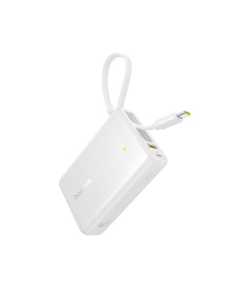 
„PicoGo“ 10000mAh 45W USB-A USB-C išorinė baterija su integruotu ekrano laidu – balta
