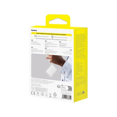 
„PicoGo“ 10000mAh 45W USB-A USB-C išorinė baterija su integruotu ekrano laidu – balta
