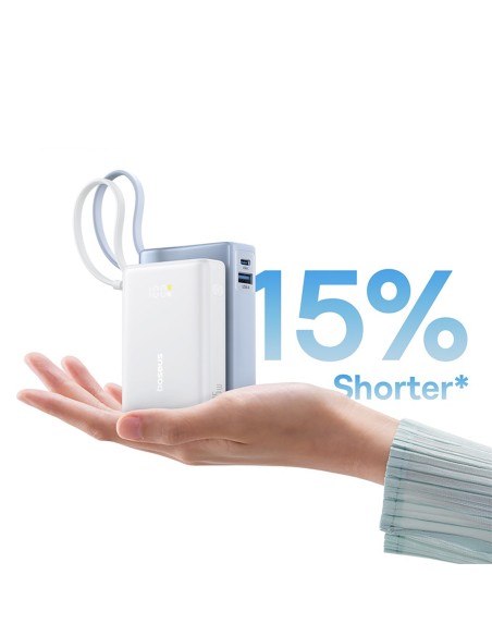 
„PicoGo“ 10000mAh 45W USB-A USB-C išorinė baterija su integruotu ekrano laidu – balta
