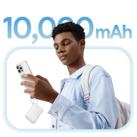 
„PicoGo“ 10000mAh 45W USB-A USB-C išorinė baterija su integruotu ekrano laidu – balta
