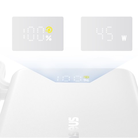
„PicoGo“ 10000mAh 45W USB-A USB-C išorinė baterija su integruotu ekrano laidu – balta
