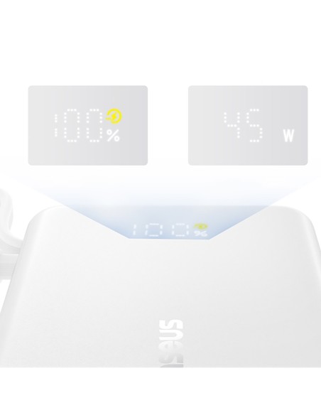 
„PicoGo“ 10000mAh 45W USB-A USB-C išorinė baterija su integruotu ekrano laidu – balta
