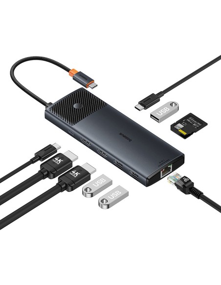 
ŠAKOS adapterio skirstytuvas 10in1 HDMI USB-A USB-C RJ45 SD TF - pilkas
