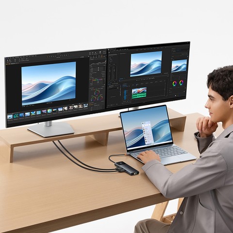 
ŠAKOS adapterio skirstytuvas 10in1 HDMI USB-A USB-C RJ45 SD TF - pilkas
