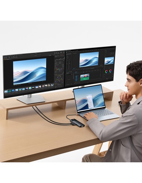 
ŠAKOS adapterio skirstytuvas 10in1 HDMI USB-A USB-C RJ45 SD TF - pilkas
