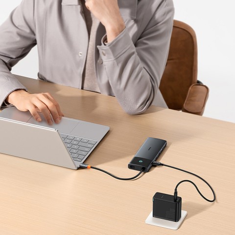 
ŠAKOS adapterio skirstytuvas 10in1 HDMI USB-A USB-C RJ45 SD TF - pilkas
