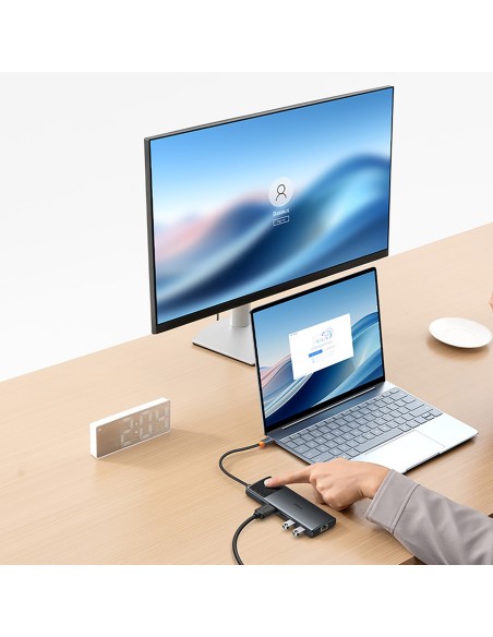 
ŠAKOS adapterio skirstytuvas 10in1 HDMI USB-A USB-C RJ45 SD TF - pilkas
