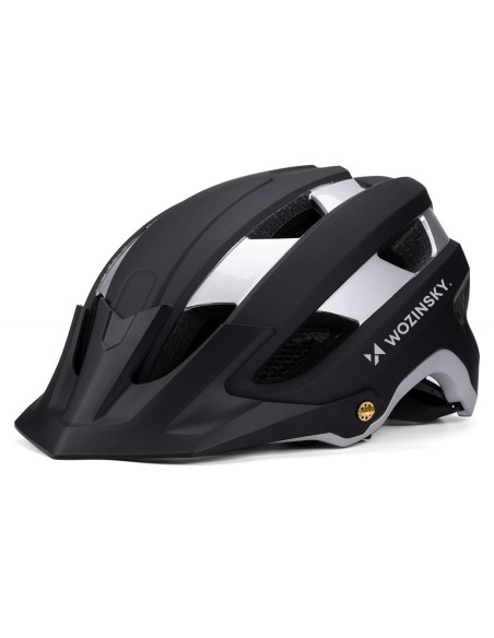 
MTB dviračio šalmas su nuimamu skydeliu, lengvas, 57–62 cm – juodas ir sidabrinis
