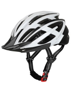 
MTB dviračio šalmas su nuimamu skydeliu ir USB galiniu žibintu 54–57 cm – juodas ir baltas
