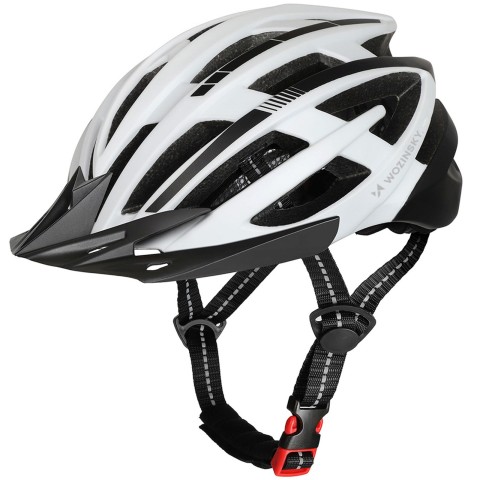 
MTB dviračio šalmas su nuimamu skydeliu ir USB galiniu žibintu 54–57 cm – juodas ir baltas
