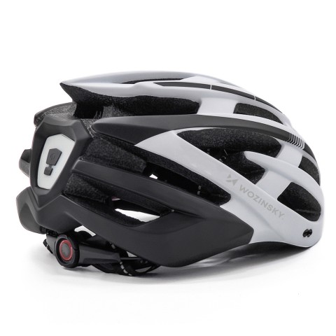 
MTB dviračio šalmas su nuimamu skydeliu ir USB galiniu žibintu 54–57 cm – juodas ir baltas
