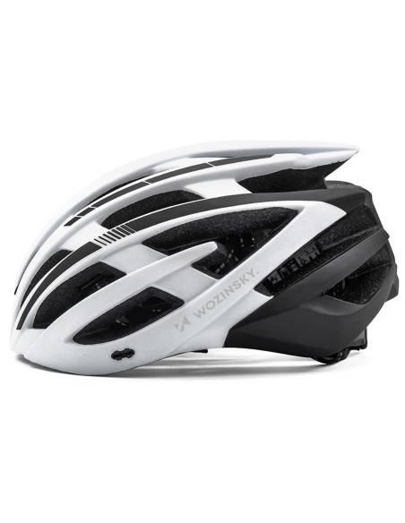 
MTB dviračio šalmas su nuimamu skydeliu ir USB galiniu žibintu 54–57 cm – juodas ir baltas
