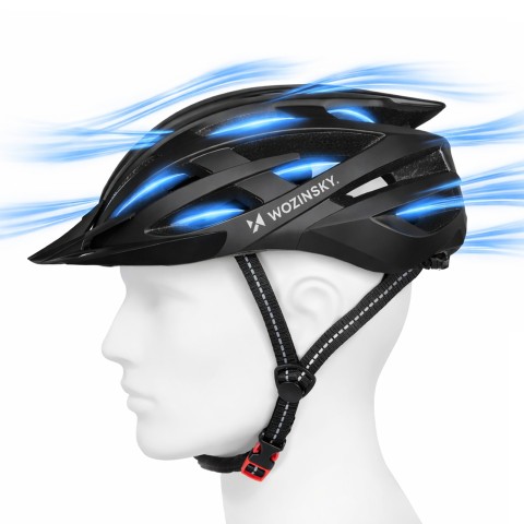 
MTB dviračio šalmas su nuimamu skydeliu ir USB galiniu žibintu 54-57 cm - juodas

