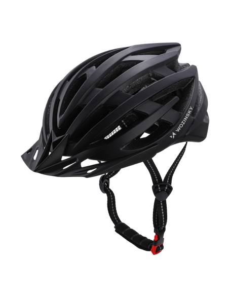 
MTB dviračio šalmas su nuimamu skydeliu ir USB galiniu žibintu 57–62 cm – juodas
