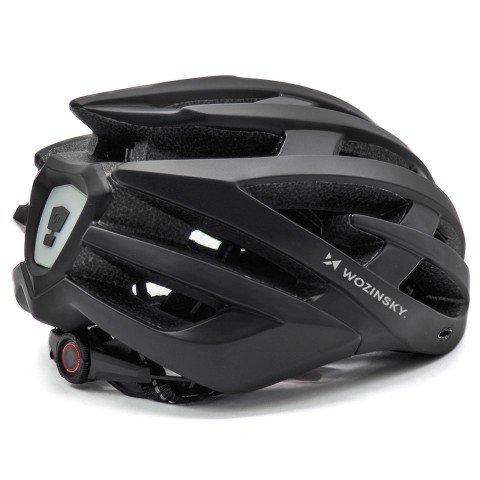 
MTB dviračio šalmas su nuimamu skydeliu ir USB galiniu žibintu 57–62 cm – juodas
