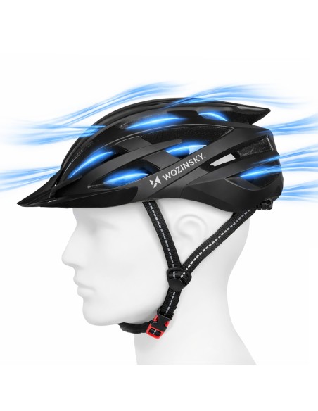 
MTB dviračio šalmas su nuimamu skydeliu ir USB galiniu žibintu 57–62 cm – juodas
