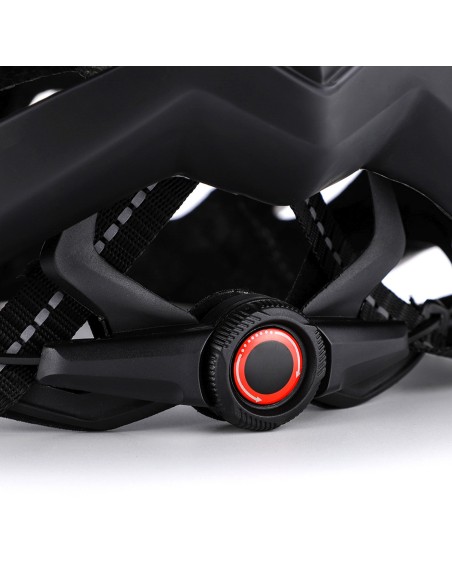 
MTB dviračio šalmas su nuimamu skydeliu ir USB galiniu žibintu 57–62 cm – juodas
