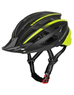 
MTB dviračio šalmas su nuimamu skydeliu ir USB galiniu žibintu 57–62 cm – juodas ir geltonas
