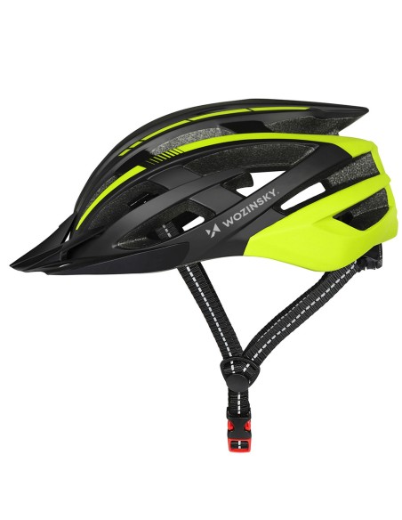 
MTB dviračio šalmas su nuimamu skydeliu ir USB galiniu žibintu 57–62 cm – juodas ir geltonas
