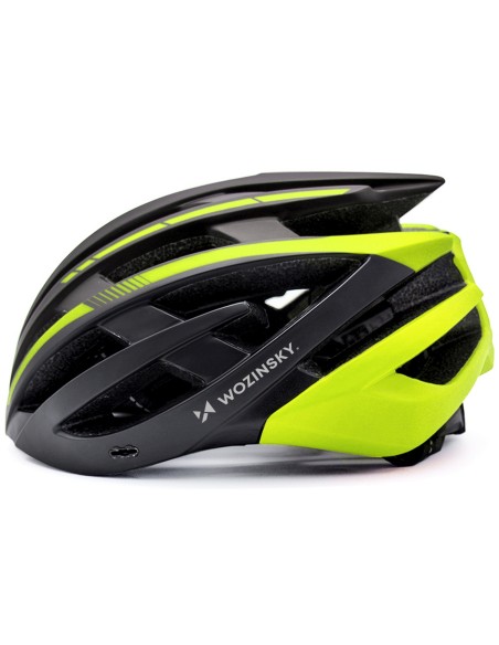 
MTB dviračio šalmas su nuimamu skydeliu ir USB galiniu žibintu 57–62 cm – juodas ir geltonas
