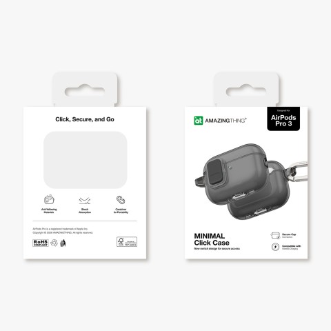 
„AirPods Pro 3“ minimalaus dizaino dėklas – juodas
