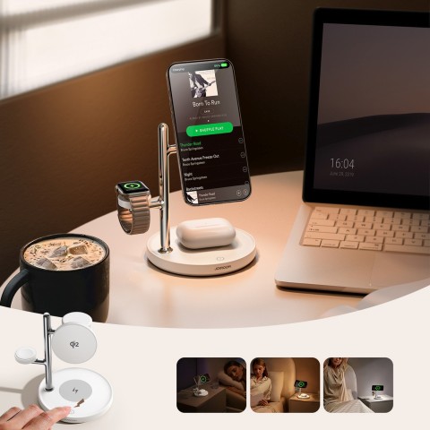 
4 viename indukcinis stalinis įkroviklis „Apple“ įrenginiams su Qi2 lempute – baltas
