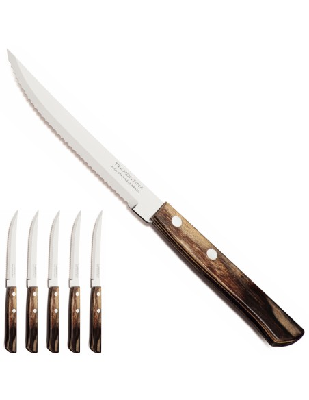 Churrasco medinės rankenos kepsnių picos peilių rinkinys, 6 215 mm ilgio Churrasco medinės rankenos kepsnių picos peilių rinkinys, 6 215 mm ilgio