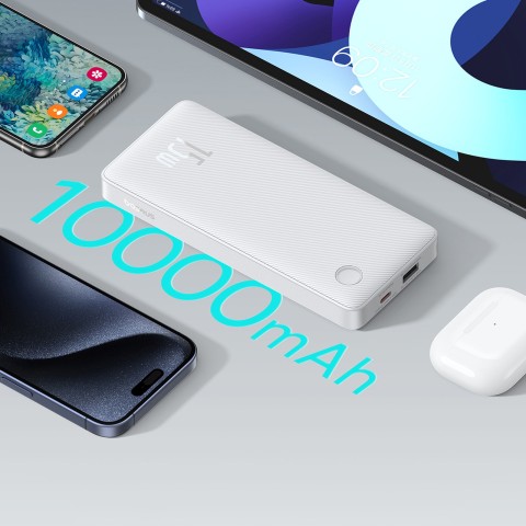 
10000mAh 15W „Airpow Lite“ nešiojamas įkroviklis su USB-A - USB-C laidu, 30 cm, baltas
