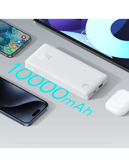 
10000mAh 15W „Airpow Lite“ nešiojamas įkroviklis su USB-A - USB-C laidu, 30 cm, baltas
