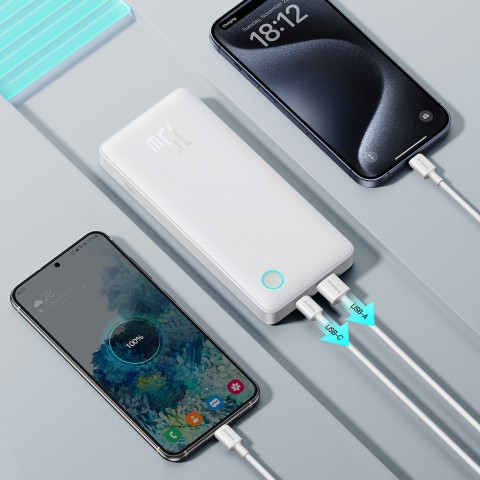 
10000mAh 15W „Airpow Lite“ nešiojamas įkroviklis su USB-A - USB-C laidu, 30 cm, baltas
