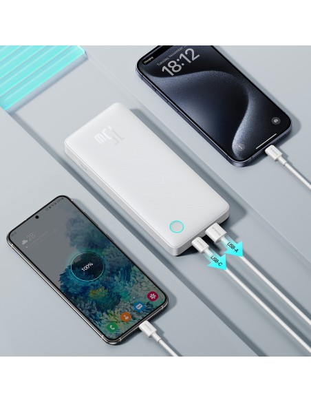 
10000mAh 15W „Airpow Lite“ nešiojamas įkroviklis su USB-A - USB-C laidu, 30 cm, baltas
