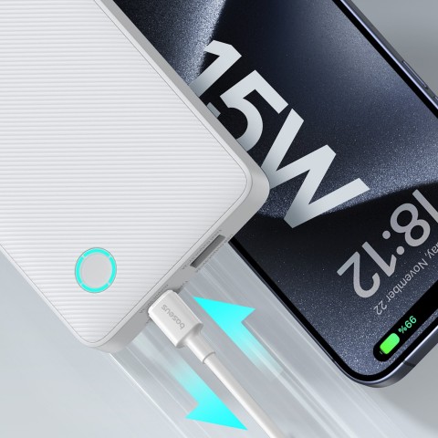 
10000mAh 15W „Airpow Lite“ nešiojamas įkroviklis su USB-A - USB-C laidu, 30 cm, baltas
