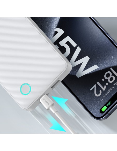 
10000mAh 15W „Airpow Lite“ nešiojamas įkroviklis su USB-A - USB-C laidu, 30 cm, baltas
