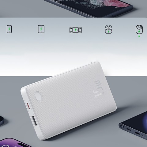 
10000mAh 15W „Airpow Lite“ nešiojamas įkroviklis su USB-A - USB-C laidu, 30 cm, baltas
